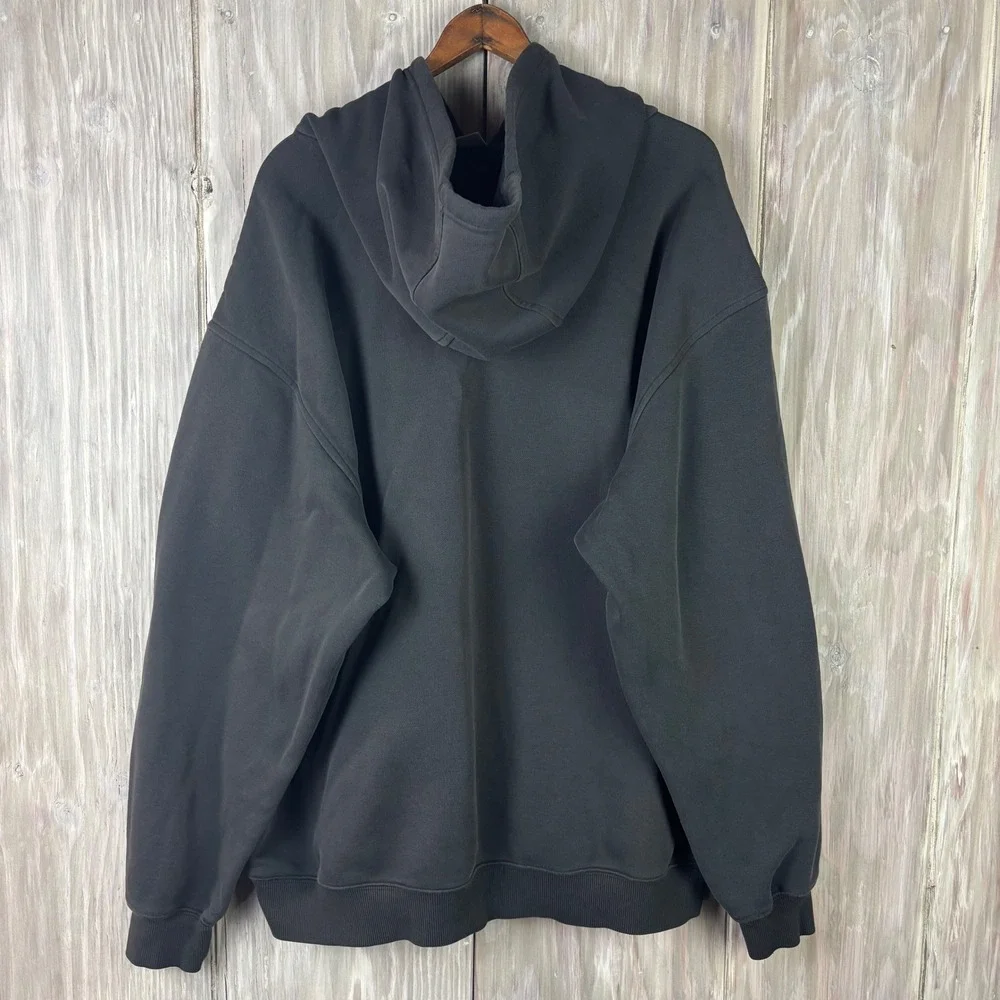 VTG Adidas Black Hoodie Sweatshirt Pullover Embroidered Logo Size 2XL‎ 90s Faded